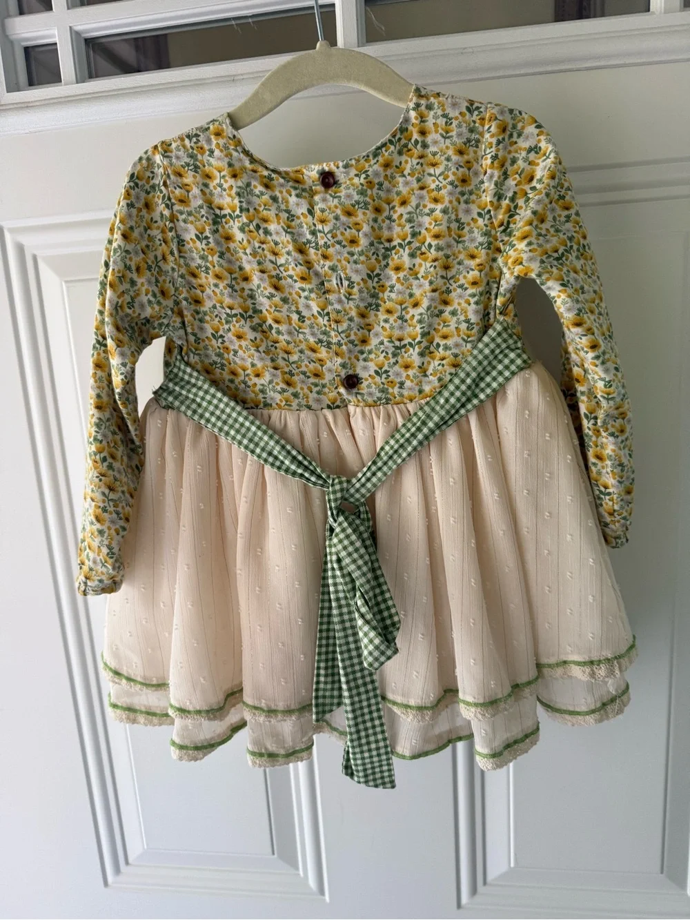 Cream Tulle Skirt Dress with Yellow Floral Bodice for Girls comes with bloomers